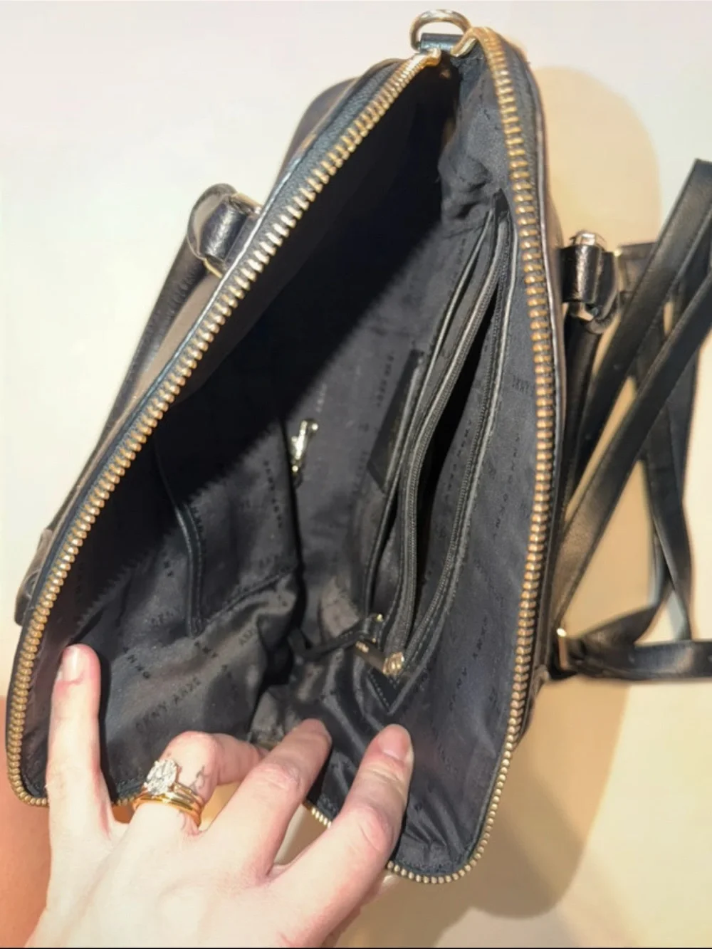 DKNY Black Pebbled Leather Satchel with Gold hardware - Picture 4 of 12